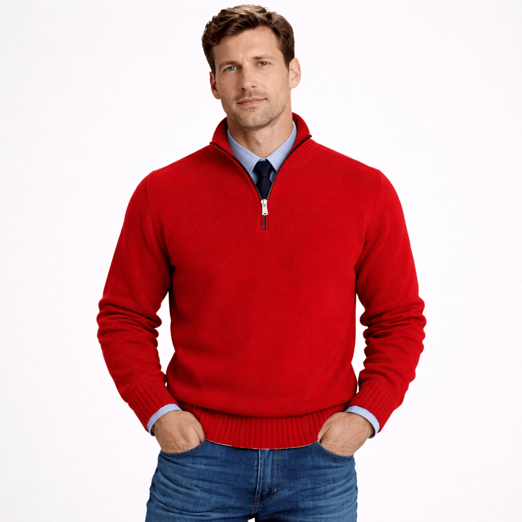 Kent Camden Red / S WILLIAM Zipper Pullover Sweater