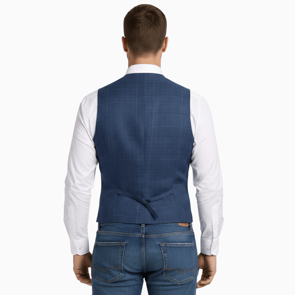 Kent Camden RICK Casual Plaid Vest, V-neck, Button Closure