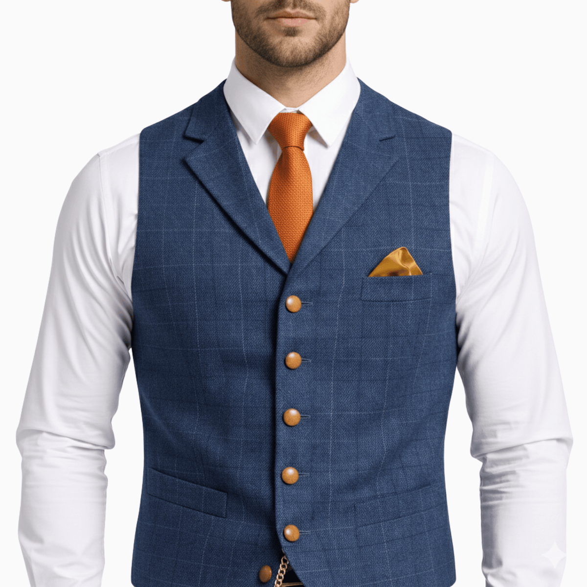 Kent Camden RICK Casual Plaid Vest, V-neck, Button Closure