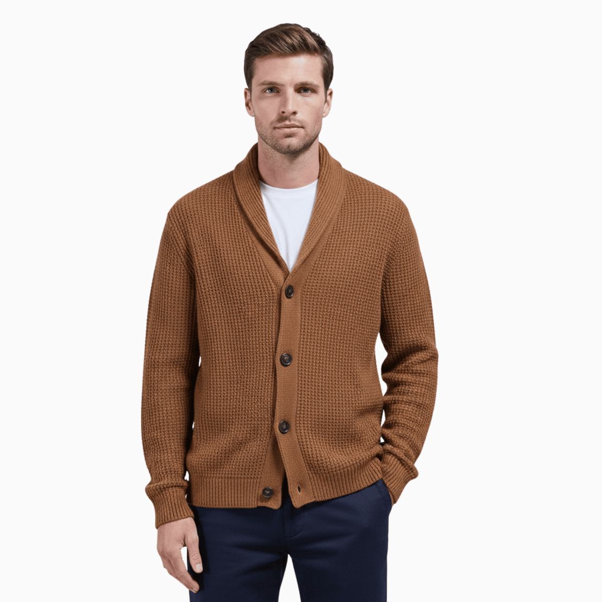 Kent Camden Rust Red / M CLARK Wool Cardigan, Collared Neck, Button Closure