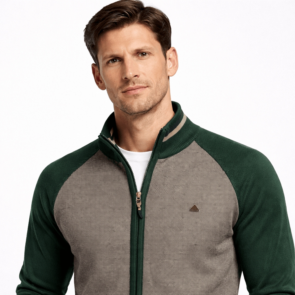 Kent Camden SERGE Men's Zip-Up Cardigan, Square Collar, Cotton Lycra