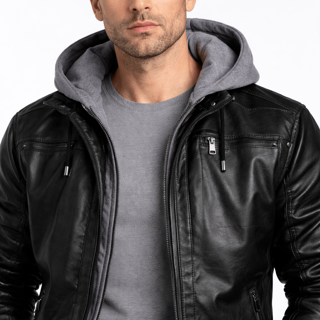Kent Camden TONY Casual Leather Jacket, Zipper & Detachable Hood