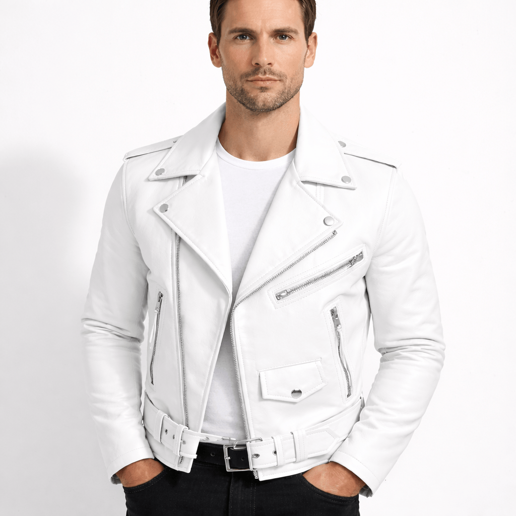 Kent Camden White / M LIAM Punk Style Faux Leather Jacket