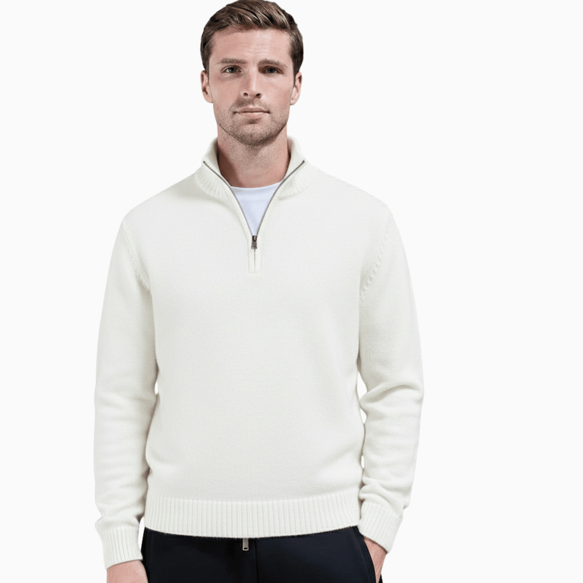 Kent Camden White / S JOSHUA Thick Zippered Knit Sweater