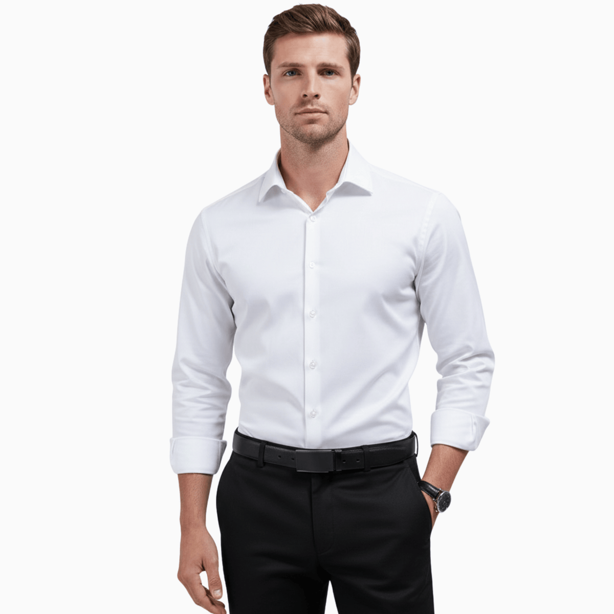 Men's Smart Casual Dress Shirt with Turn-Down Collar, Cotton Polyester – Kent Camden Men's Smart Casual Dress Shirt with Turn-Down Collar, Cotton Polyester – Kent Camden
