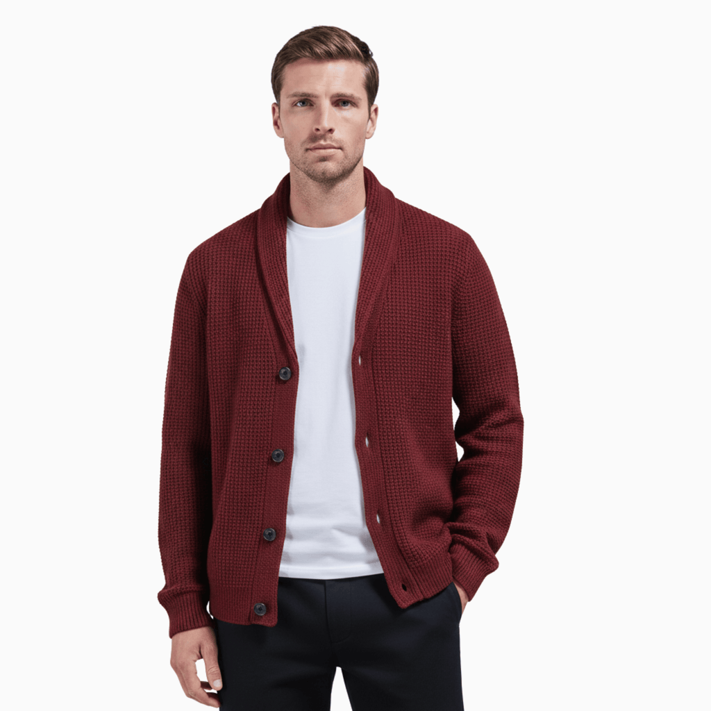 Kent Camden Wine Red / M CLARK Wool Cardigan, Collared Neck, Button Closure