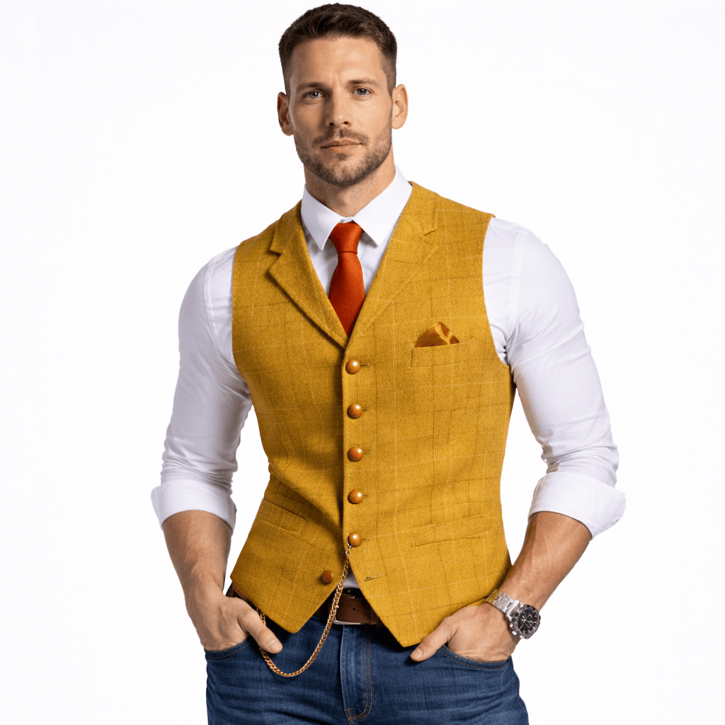Kent Camden Yellow / S RICK Casual Plaid Vest, V-neck, Button Closure